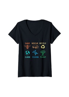 Womens Save Bees Rescue Animals Recycle Plastic Earth Day 2024 V-Neck T-Shirt