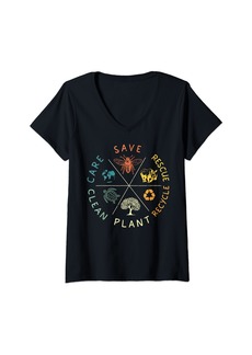 Womens Vintage Save Bees Rescue Animals Recycle Plastic Earth Day V-Neck T-Shirt