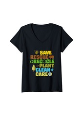 Womens Save Bees Rescue Animals Recycle Plastict Earth Day men kids V-Neck T-Shirt