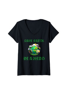Womens Save Earth be A Hero V-Neck T-Shirt