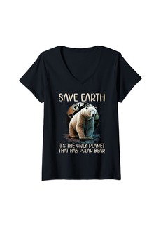 Womens Save Earth It's The Only Planet That Has Polar Bear Earth V-Neck T-Shirt
