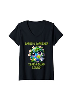 Earth Womens Save our Planet Care about plants V-Neck T-Shirt