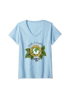 Womens Save Planet Make Every Day Earth Day Wildflower Earth V-Neck T-Shirt