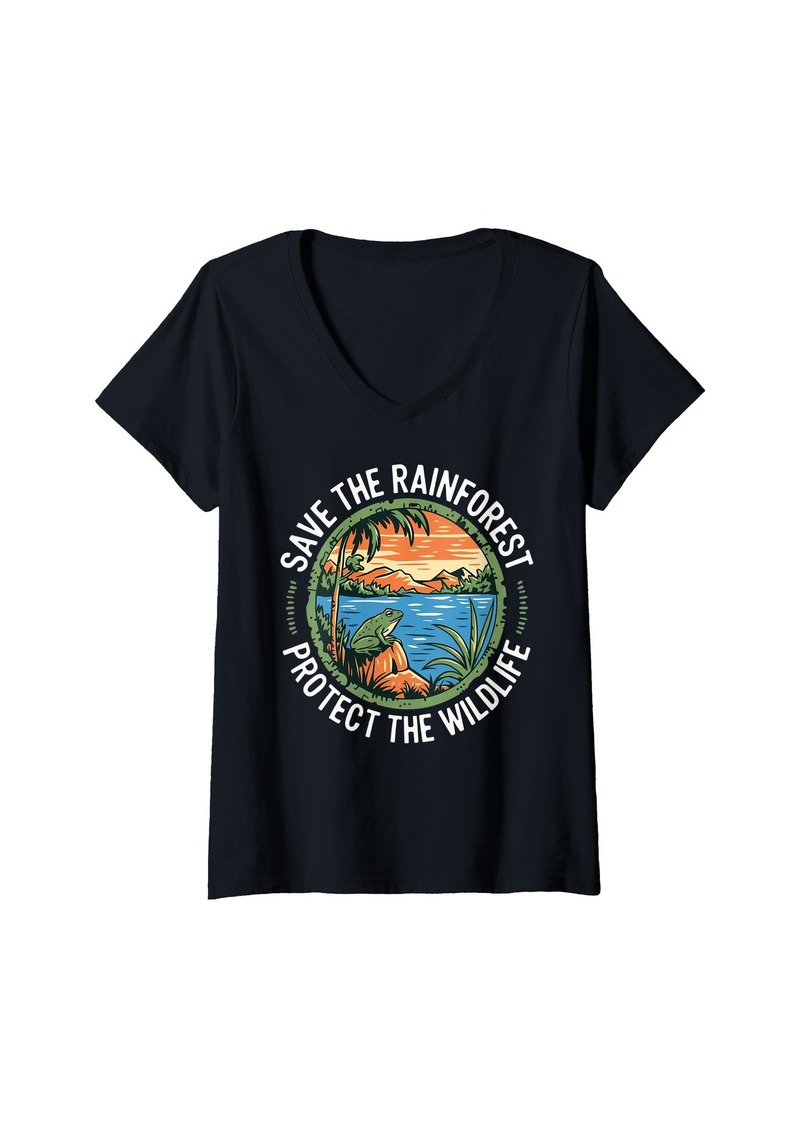 Earth Womens Save the Rainforest Protect Wildlife Environmental Awareness V-Neck T-Shirt