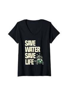 Earth Womens Save Water Save Life Green Livings Campaigns Love Planet V-Neck T-Shirt