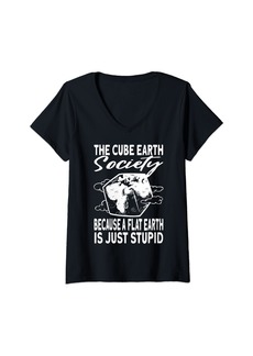 Womens The Cube Earth Society Because Earth Is Stupid 2024 V-Neck T-Shirt