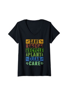 Womens Vintage Save Bees Rescue Animals Recycle Plastic Earth Day V-Neck T-Shirt
