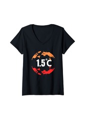 Earth Womens World 1.5 Degrees Celsius Awareness Global Warming Teacher V-Neck T-Shirt