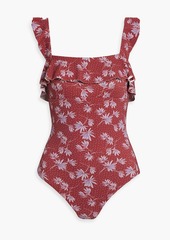 Eberjey - Jace ruffled printed stretch-piquè swimsuit - Red - L