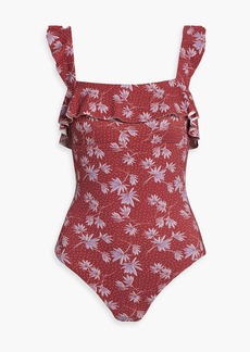 Eberjey - Jace ruffled printed stretch-piquè swimsuit - Red - XS
