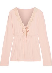 Eberjey - Lady Godiva lace-trimmed stretch-modal jersey pajama top - Pink - L