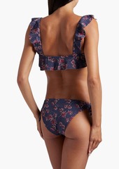 Eberjey - Ruffled printed stretch-piquè bikini top - Blue - L