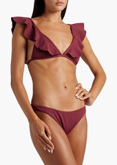 Eberjey - Ruffled stretch-piqué bikini top - Burgundy - S