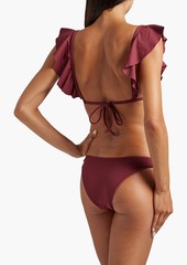 Eberjey - Ruffled stretch-piqué bikini top - Burgundy - S