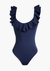 Eberjey - Ruffled stretch-piquè swimsuit - Blue - XS