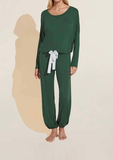 Eberjey Gisele Slouchy Pajama Set In Forest Green/ivory