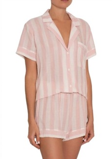 Eberjey Umbrella Stripe Woven Shorty Pajamas Set In Pink/ivory