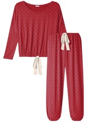 Eberjey Women's Gisele Heart Slouchy Pj Set In Haute Red/bone