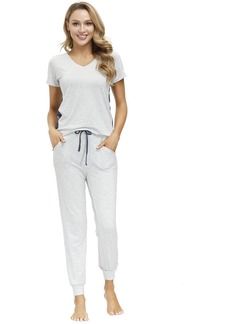 ECHO Lounge Set for Women-Knit Short Sleeve V-Neck Tee and Sweat Pant w/Pockets Soft Breathable Jogger 2 Piece Sweatsuit  M