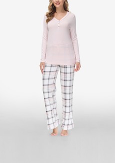 Echo Women's Henley Top with Microlight Lounge Pant Set, 2 Piece - Arcticplaid Pink