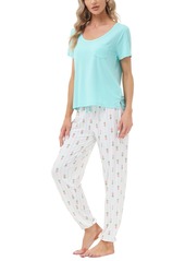 Echo Women's Short Sleeve Pocket T-Shirt with Printed Jogger Pants 2 Piece Pajama Set - Brimfield Winter