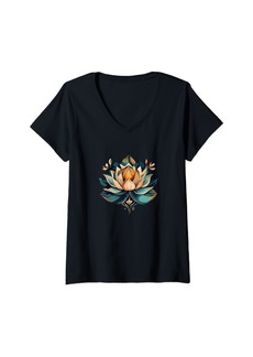 Echo Womens Lotus flower paint V-Neck T-Shirt