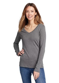 Eddie Bauer Women's Favorite Long-Sleeve V-Neck T-Shirt Med HTR Gray