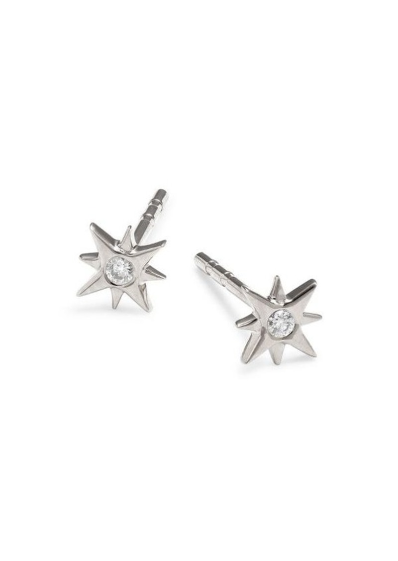 EF Collection 14K White Gold & 0.03 TCW Diamond Starburst Stud Earrings