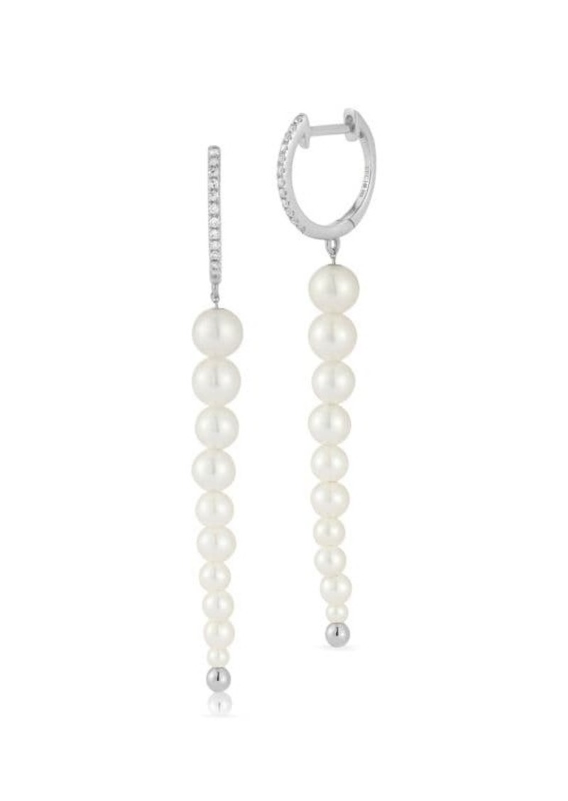 EF Collection 14K White Gold, 2.5-5MM Freshwater Pearl & Diamond Drop Earrings