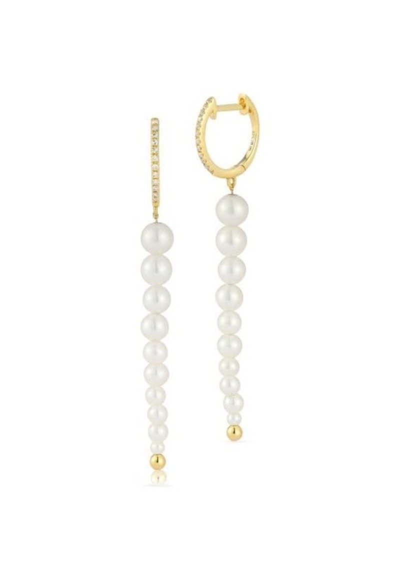 EF Collection 14K Yellow Gold, 2.5-5MM Freshwater Pearl & Diamond Drop Earrings