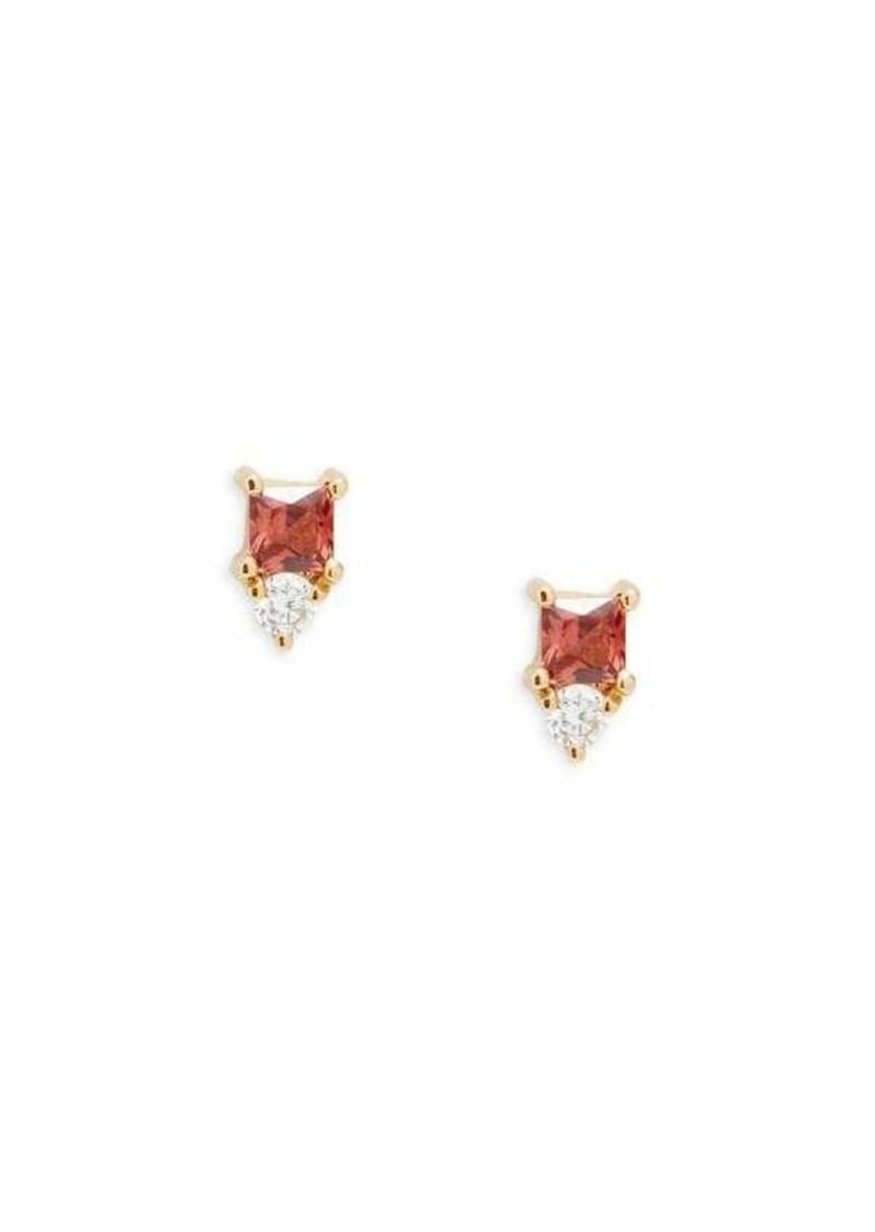 EF Collection 14K Yellow Gold, Garnet & Diamond Stud Earrings