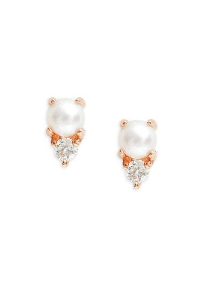 EF Collection Core 14K Rose Gold, 1MM Freshwater Pearl & Diamond Birthstone Stud Earrings