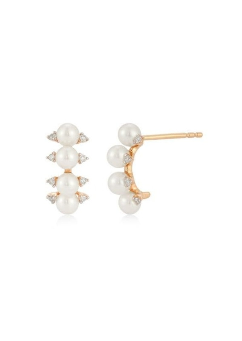 EF Collection Core 14K Rose Gold, 3MM Pearl & Diamond Arc Stud Earrings