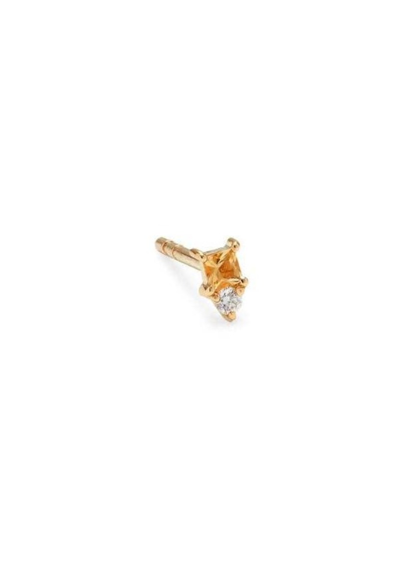 EF Collection Core 14K Yellow Gold, Citrine & Diamond Single Mini Birthstone Stud Earring