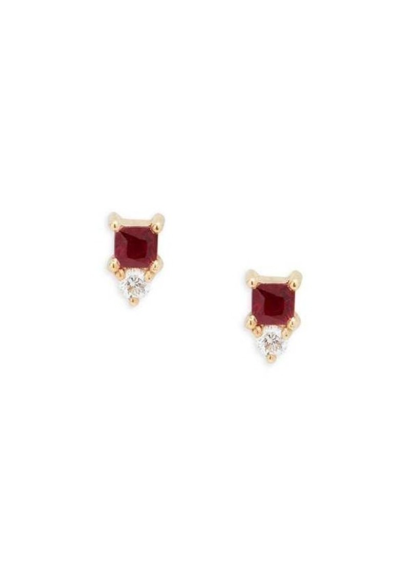 EF Collection Core 14K Yellow Gold, Ruby & Diamond Stud Earrings