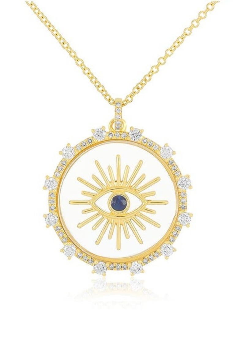 EF Collection 14K Gold Diamond & Sapphire Floating Evil Eye Pendant Necklace