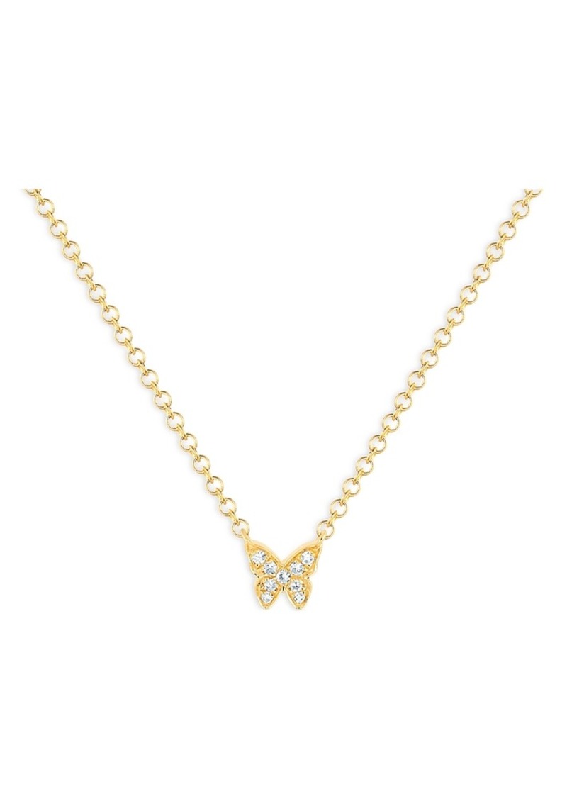 Ef Collection 14K Yellow Gold Diamond Baby Butterfly Necklace, 16