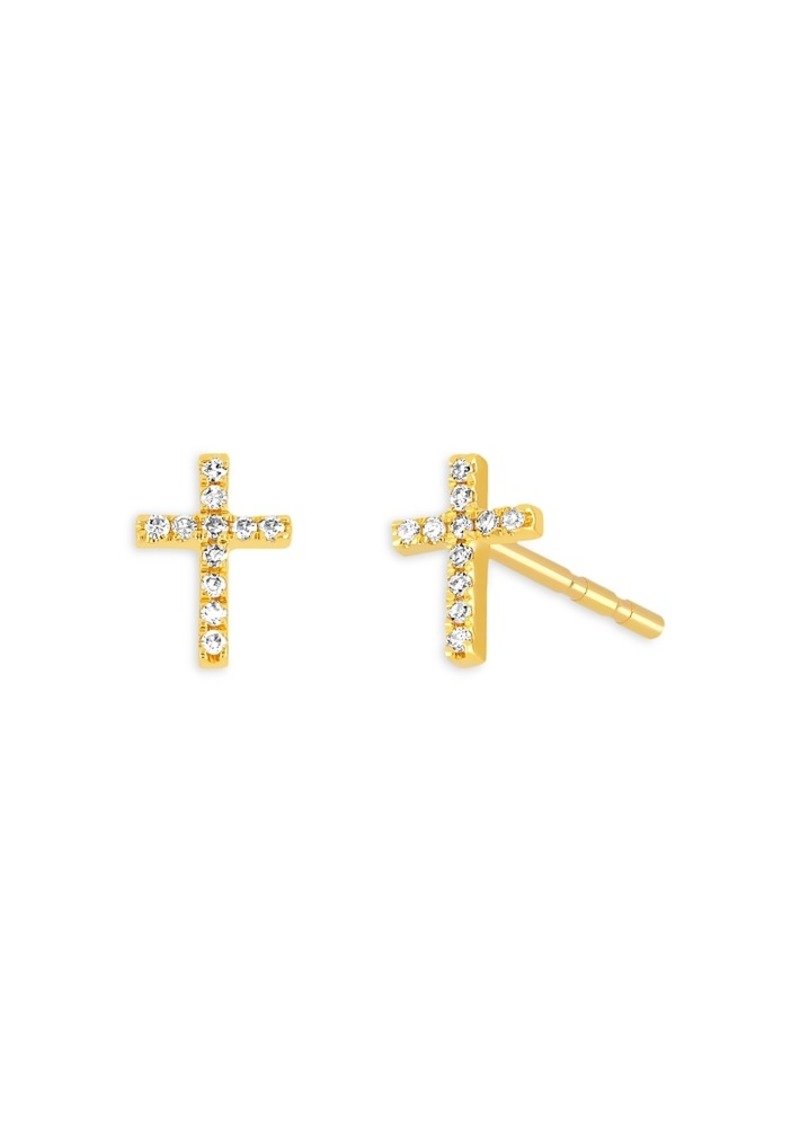 Ef Collection 14K Yellow Gold Diamond Baby Cross Stud Earrings