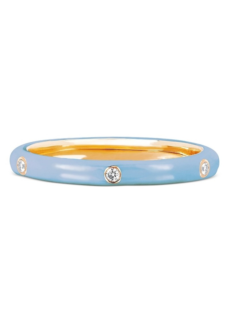 Ef Collection 14K Yellow Gold Diamond Blue Enamel Stack Ring