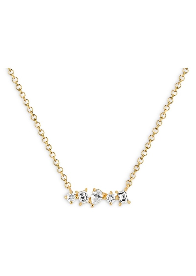 Ef Collection 14K Yellow Gold Multi Faceted Diamond Bar Necklace, 16-18