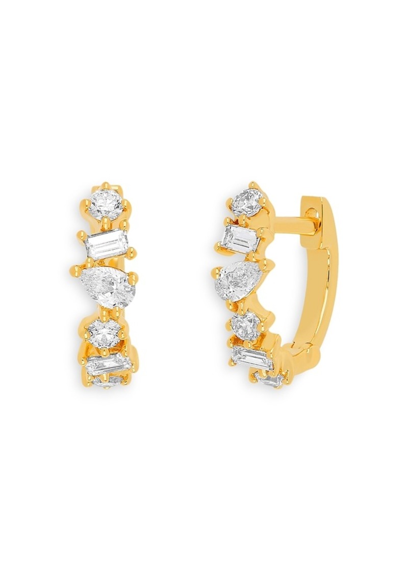 Ef Collection 14K Yellow Gold Multi Faceted Diamond Huggie Hoop Earrings