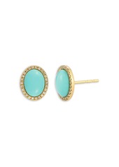 Ef Collection 14K Yellow Gold Turquoise Cabochon Stud Earrings with Diamonds, 0.13 ct. t. w.