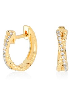 EF Collection Interlocking Twist Diamond Single Huggie Hoop Earring in Gold at Nordstrom