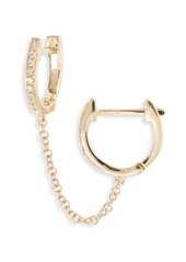 EF Collection Single Mini Diamond Double Chain Huggie Hoop Earring in Yellow Gold/Diamond at Nordstrom