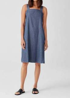 Eileen Fisher Airy Organic Cotton Twill Square Neck Dress In Denim