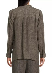 Eileen Fisher Band Collar Plisse Button-Up Shirt