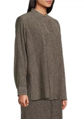 Eileen Fisher Band Collar Plisse Button-Up Shirt