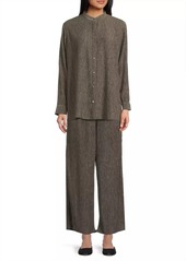 Eileen Fisher Band Collar Plisse Button-Up Shirt