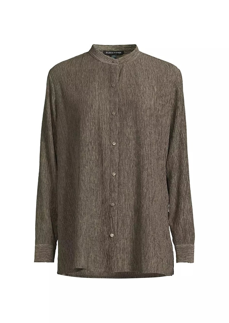 Eileen Fisher Band Collar Plisse Button-Up Shirt