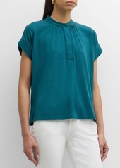 Eileen Fisher Band-Collar Ruched Jersey Henley Top